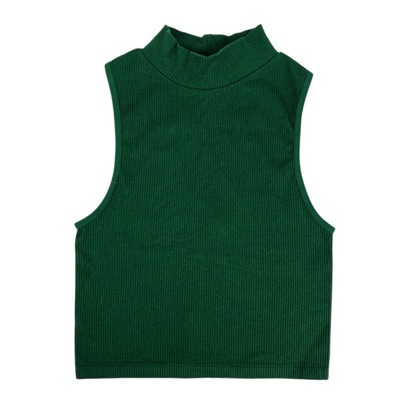 Zara Tops - Zara Emerald Green Ribbed Mock Neck Sleeveless Crop Top Size M / L‎